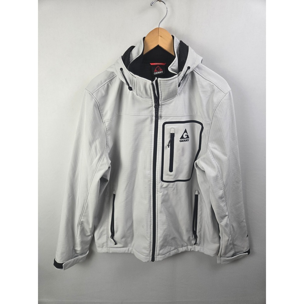 Gerry Mens Hooded Softshell Jacket White Outdoor Full Zip 1791630 L